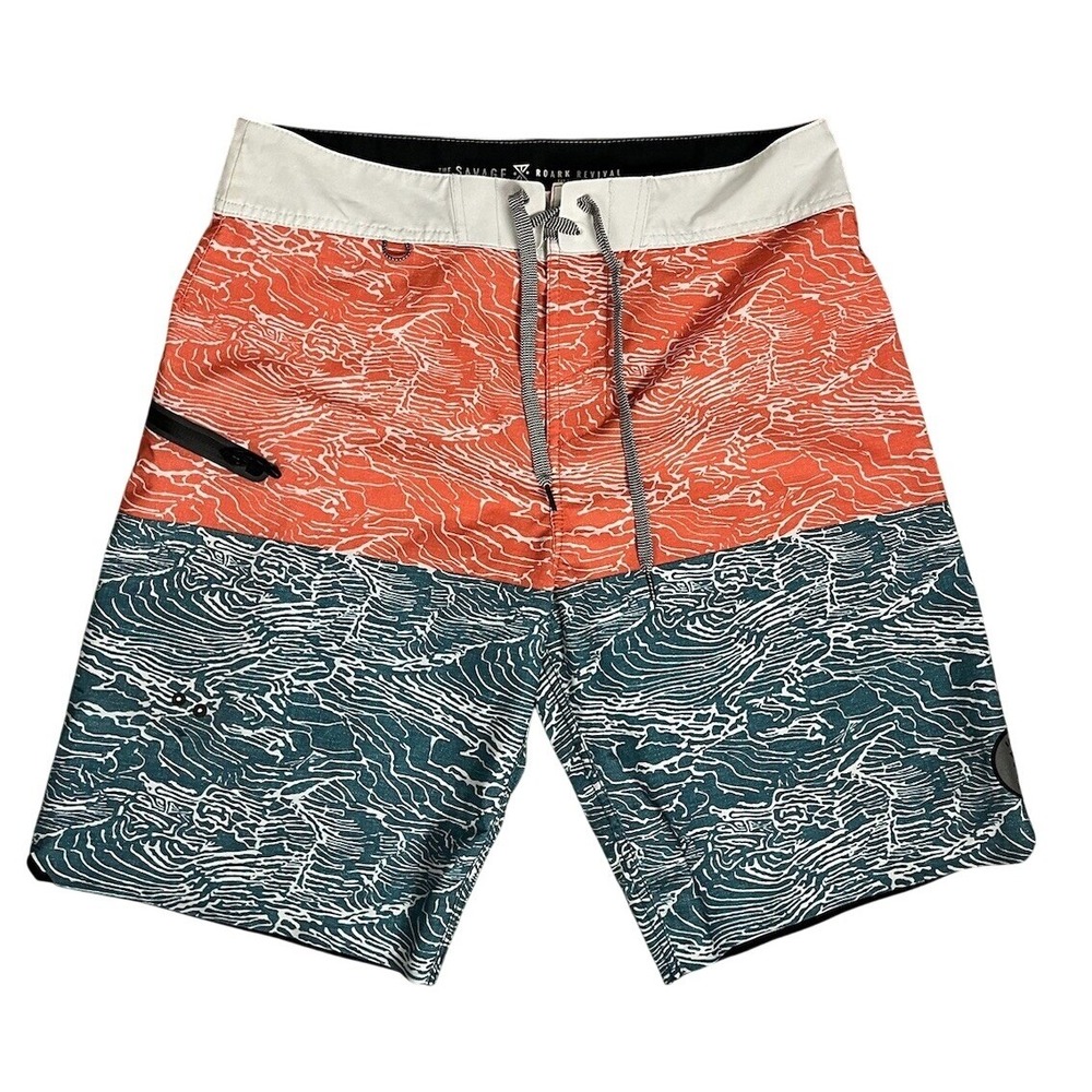 Roark‎ Revival Men's Board Shorts Size 31 Orange Green No Mesh